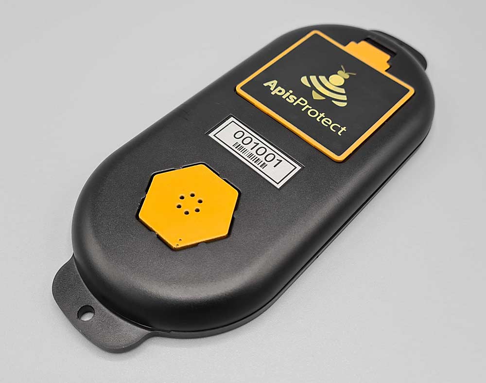 The ApisProtect Monitor, placed inside beehives, continuously monitors hive conditions and gives early warning on hive deterioration. The new product is wireless and designed not to interfere with beekeeper routines. (Courtesy ApisProtect)