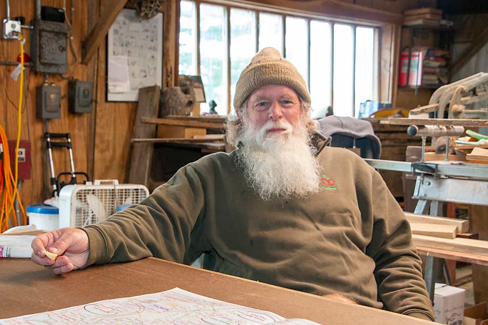 Doud relaxes in his barn, musing on the differences between the typical club model and the MAIA model. “In a technical sense, MAIA apples are club apples because you have to be a member of the group to have them, but we’re a group that’s willing to accept anybody who will kick in a hundred bucks a year,” he said. “We are a nonexclusive club.” (Matt Milkovich/Good Fruit Grower)