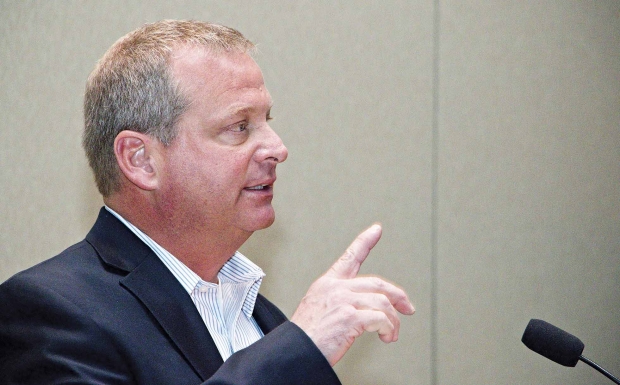 Jim Engelsma serves on the interim committee developing the proposed Michigan Tree Fruit Commission. He spoke to apple growers during the 2013 Expo. (TJ Mullinax/Good Fruit Grower)