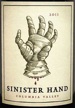 The Sinister Hand wine label tells of the severed left hand, a story that’s been in David O’Reilly’s family for centuries. (Melissa Hansen/Good Fruit Grower)