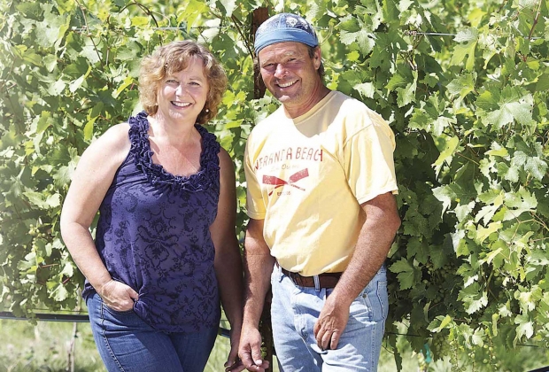 Veranda Cellars winemaker Katy Perry and Finis Hale, vineyard manager.  (Melissa Hansen/Good Fruit Grower)