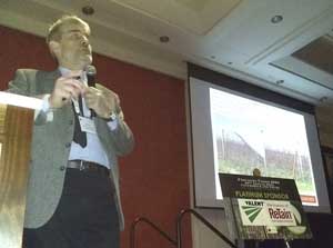 Luca Corelli-Grappadelli, a physiologist at the University of Bologna, discussed the challenges facing Italian fruit growers during the first day of IFTA’s Grand Rapids conference. (Matt Milkovich/Good Fruit Grower)