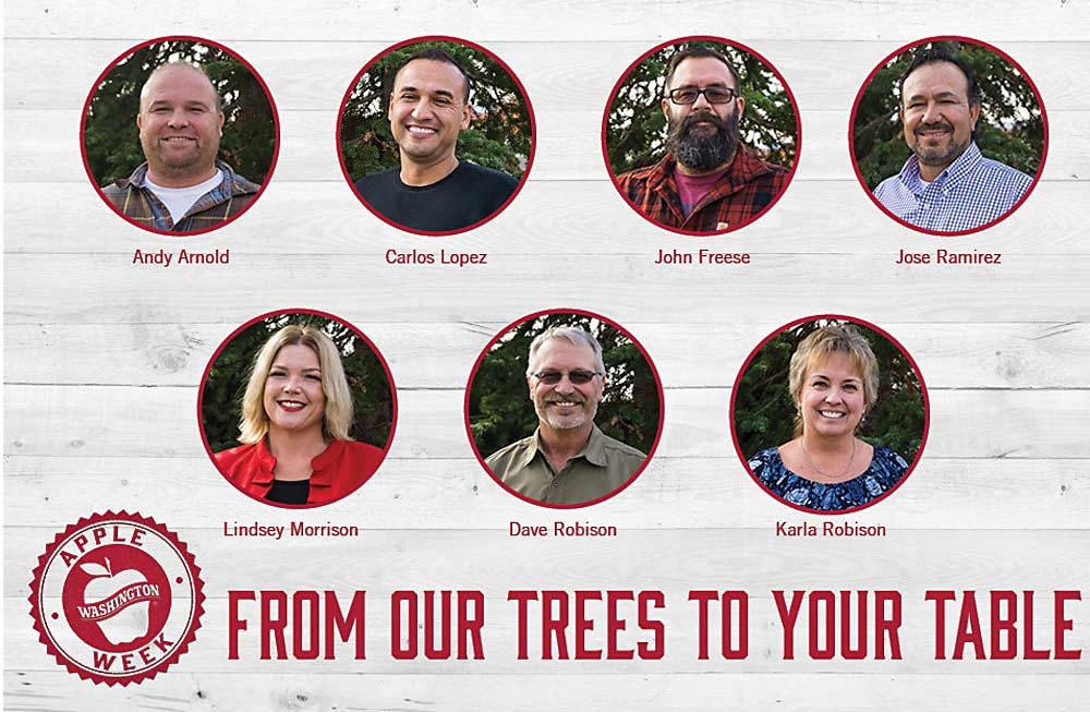 These eight apple growers will travel in teams to three export regions to promote Washington Apple Week, a Dec. 1–6 campaign by the Washington Apple Commission. (Courtesy Washington Apple Commission)
