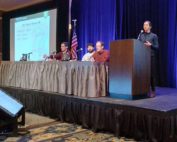 Michigan State University Extension specialist Anna Wallis discusses chemical thinners at the International Fruit Tree Association’s annual conference in Pennsylvania on Feb. 15. (Matt Milkovich/Good Fruit Grower)