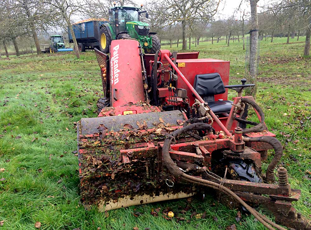Mechanical cider apple harvesters come in many sizes and types, including this Pattenden Grouse self-propelled harvester. (Courtesy Neil Macdonald)