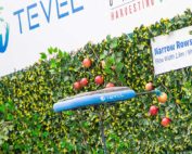 Tevel Aerobotics Technologies of Israel demonstrates its apple-picking robot in November in the lobby of Interpoma, the international apple trade show in Bolzano, South Tyrol, Italy. (Ross Courtney/Good Fruit Grower)