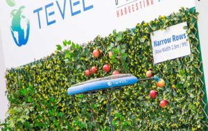 Tevel Aerobotics Technologies of Israel demonstrates its apple-picking robot in November in the lobby of Interpoma, the international apple trade show in Bolzano, South Tyrol, Italy. (Ross Courtney/Good Fruit Grower)