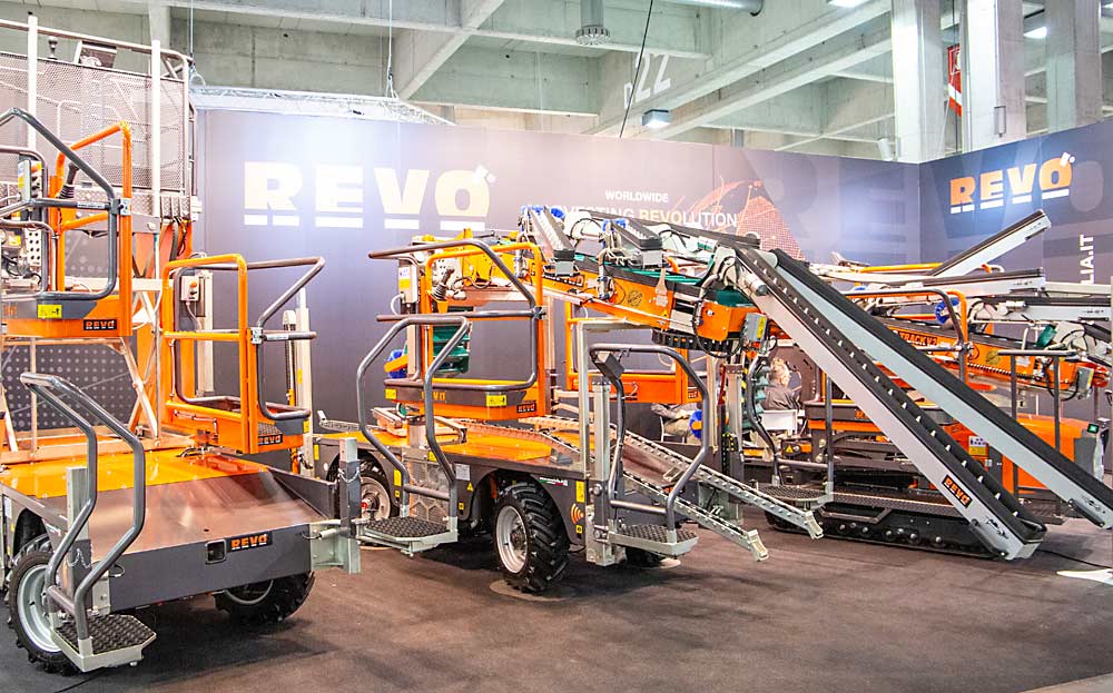 Keim’s other favorite is the Revo Piuma, center, as shown at the Interpoma trade show in Bolzano in November. (Ross Courtney/Good Fruit Grower)