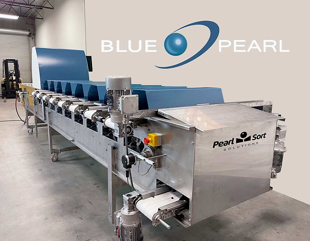 The Blue Pearl, a new blueberry sorter from Pearl Sort, is approximately 25 feet long and 3.5 feet wide. (Courtesy Pearl Sort)