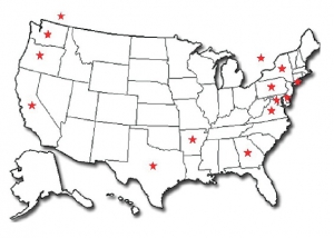 Map of red leaf blotch disease detections  in North America.  (Illustration courtesy Marc Fuchs, Cornell University)