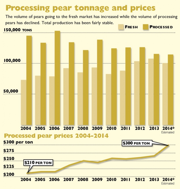 Processing pear tonnage and prices