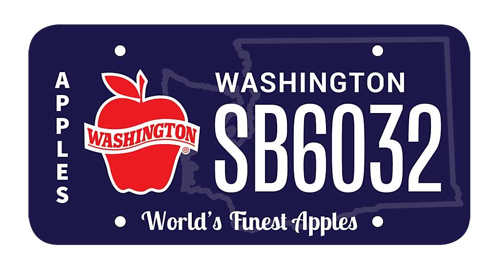 Proposed apple-themed license plate proposed by Sen. Brad Hawkins. Courtesy Brad Hawkins