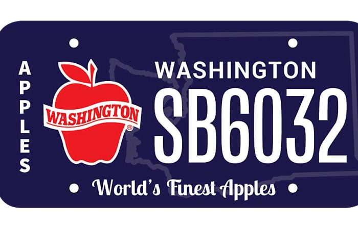 Proposed apple-themed license plate proposed by Sen. Brad Hawkins. Courtesy Brad Hawkins