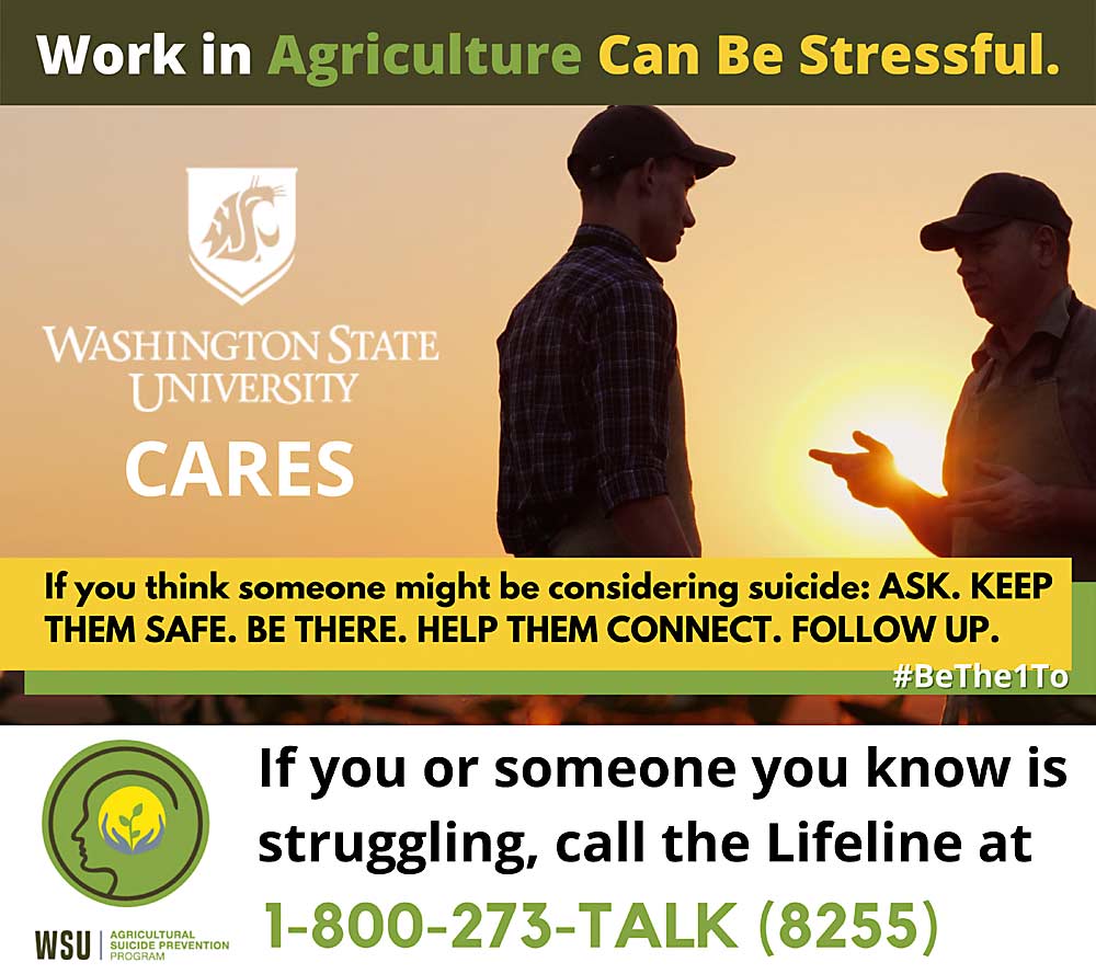 Billboards in both English and Spanish that encourage mental health conversations are going up throughout Washington’s farming communities as part of suicide prevention and farm stress management outreach by Washington State University’s Skagit County Extension staff. (Courtesy Washington State University Skagit County Extension)