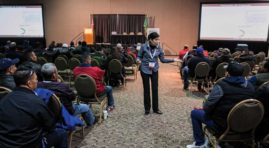 Dr. Melba Salazar-Gutierrez, WSU, speaks at the Washington Hort Show in Kennewick, Washington on December 2, 2014. (TJ Mullinax/Good Fruit Grower)