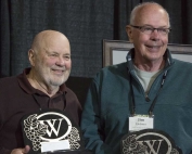 John Williams, left, and Jim Holmes were both honored with the Lifetime Achievement Award during the Washington Association of Wine Grape Grower meeting in Kennewick, Washington on February 10, 2016. (TJ Mullinax/Good Fruit Grower)