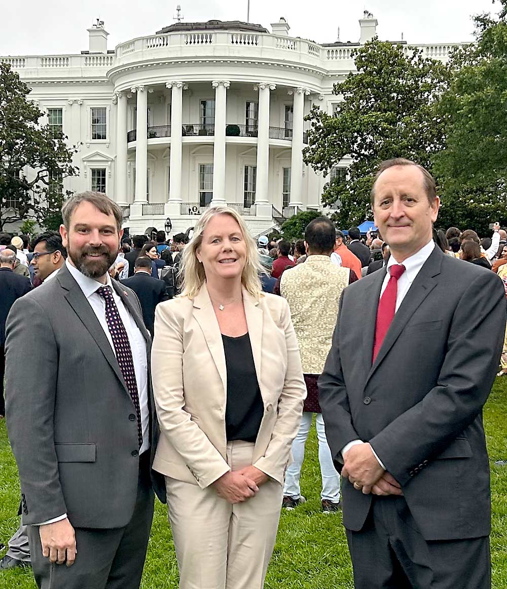 Left to right: U.S. Apple Association's Chris Gerlach, Diane Kurrle and Jim Bair at the White House ceremony to welcome India's Prime Minister, Narendra Modi, on Thursday, June 22. (Courtesy USApple) 