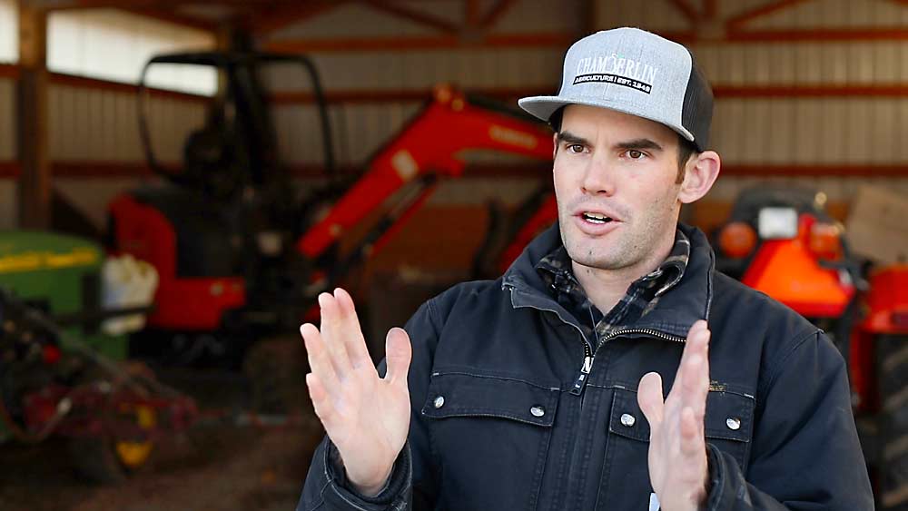 Herbie Annala of Hood River, Oregon, talks in 2019 with Good Fruit Grower about his family’s new high-density trellised pears. The fourth-generation grower agrees that the pear business would be difficult for a new person, as the OSU budget details, but his family has managed to stay in the black and keep out of unsustainable debt. (TJ Mullinax/Good Fruit Grower)