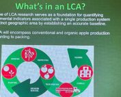 A slide from a session at the Washington State Tree Fruit Association Annual Meeting Dec. 5 introducing a life cycle assessment soon to be released to the state’s apple growers to help measure the sustainability of the state’s apple orchards. (Kate Prengaman/Good Fruit Grower)