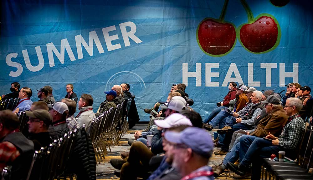 Cherry growers gather to hear industry updates  and forecasts at the 2022 Cherry Institute at the Yakima Convention Center, in Yakima, Washington, on Jan. 7. (TJ Mullinax/Good Fruit Grower)