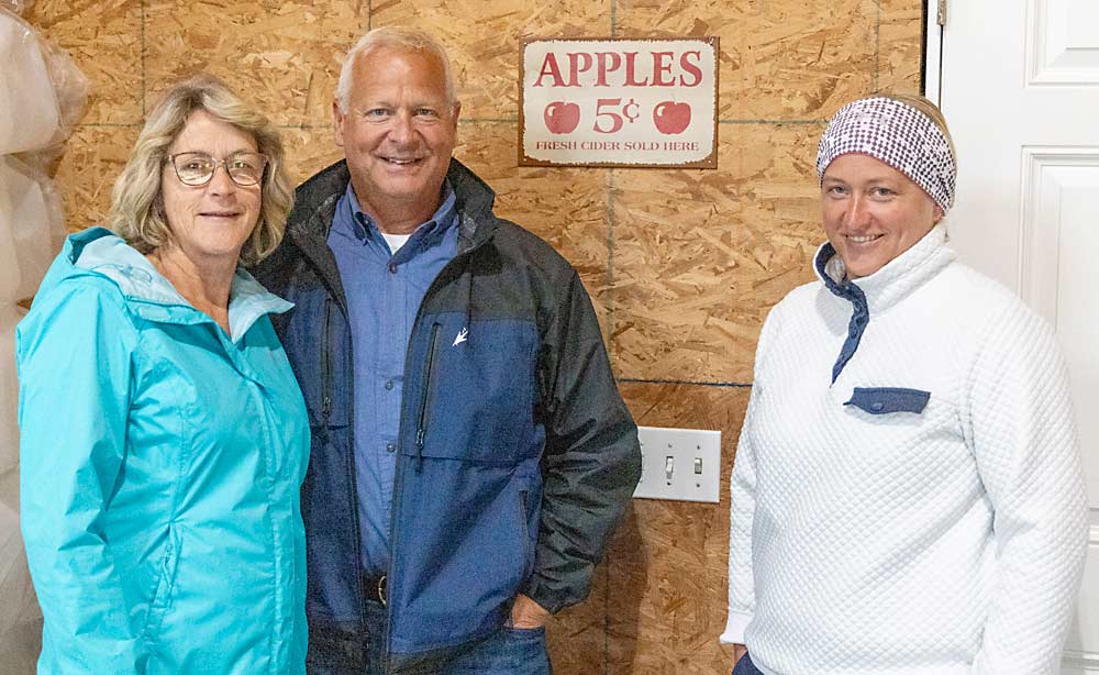 From left, Becky, Jim and Bridget Engelsma at Engelsma's Apple Barn in Walker, Michigan.  They are the main directors of the family business.  (Matt Milkovich/Good Fruit Grower)