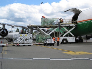 Ground crews load cherries for shipment from Sea-Tac. Photo courtesy of Port of Seattle 