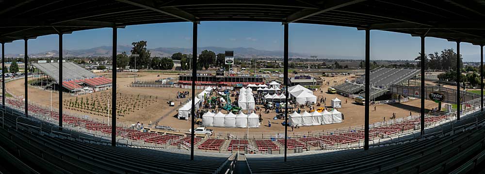 Vendors sprawl throughout the rodeo grounds on the opening day of the FIRA USA agricultural robotics conference Sept. 19 at the Salinas Sports Complex in Salinas, California. (TJ Mullinax/Good Fruit Grower)