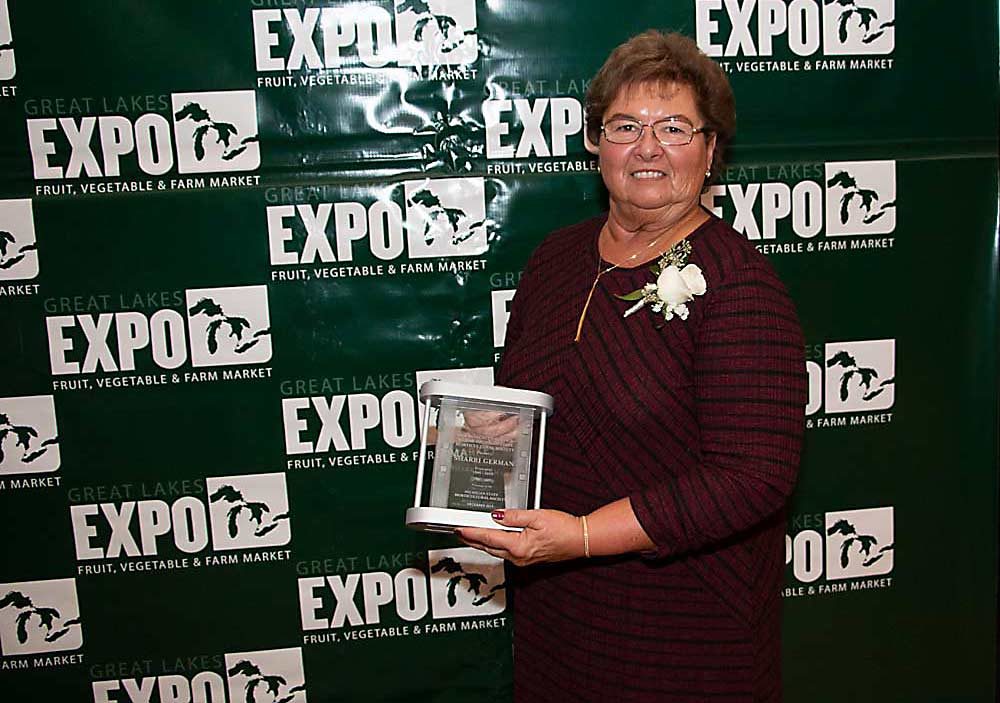 Sharri German was given a Dedicated Service Award for her many years of service to the industry. (Matt Milkovich/Good Fruit Grower)
