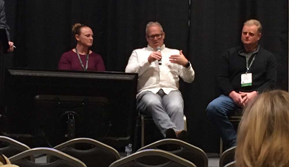 Wrapping the pest and IPM session with a grower panel featuring, from left, Teah Smith, Shawn Tweedy and Rudy Prey. (Kate Prengaman/Good Fruit Grower)