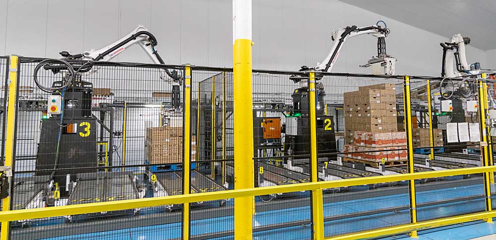 Rice Fruit Co. bought three robotic palletizers in 2019. Each of the machines can palletize up to four unique products at a time, which has greatly sped up the company’s packing process. (Matt Milkovich/Good Fruit Grower)