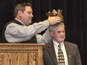 BJ Thurlby, president of Northwest Cherry Growers, crowns Jim Archer as the 70th Cherry King on Jan 10, 2014 in Yakima, Wash. Courtesy James James Michael