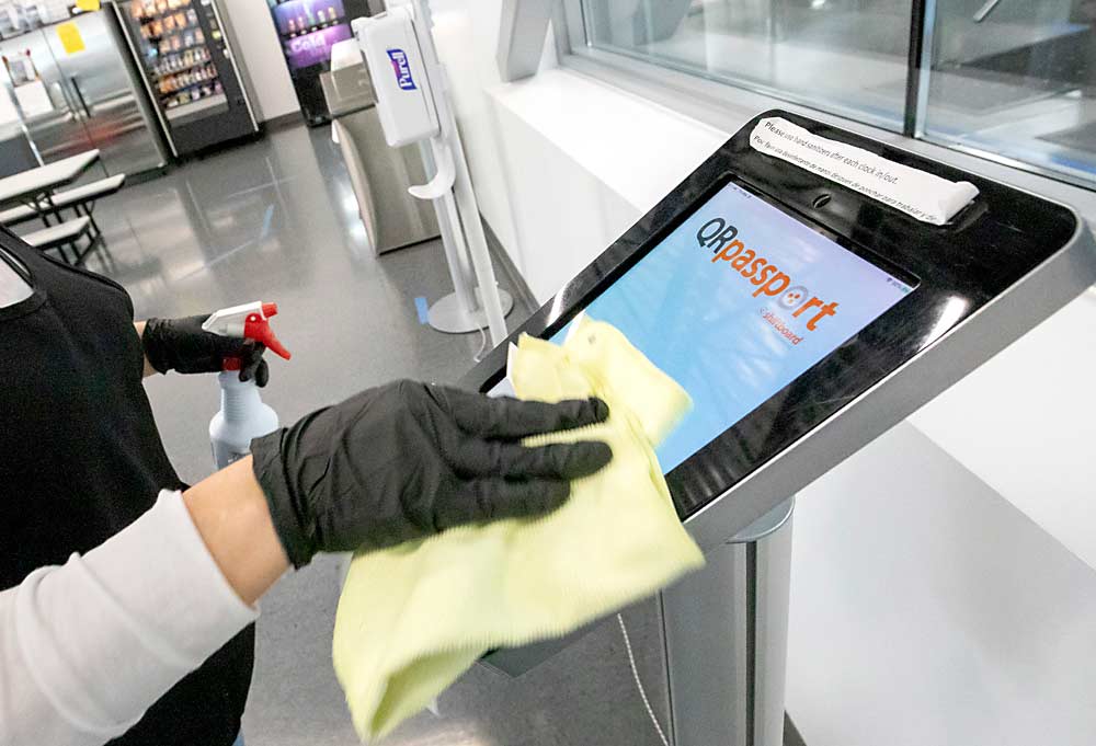 Disinfecting high-touch surfaces several times a day is among new agricultural mandates from Washington Gov. Jay Inslee. (TJ Mullinax/Good Fruit Grower)