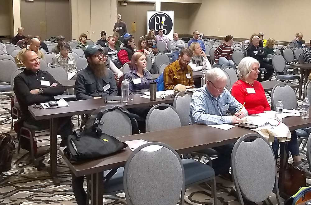Attendees of the 2020 Northwest Michigan Orchard and Vineyard Show listen to presentations on the afternoon of Jan. 14 outside Traverse City, Michigan. Sessions this year were divided into tree fruit and grape and wine tracks. (Matt Milkovich/Good Fruit Grower)