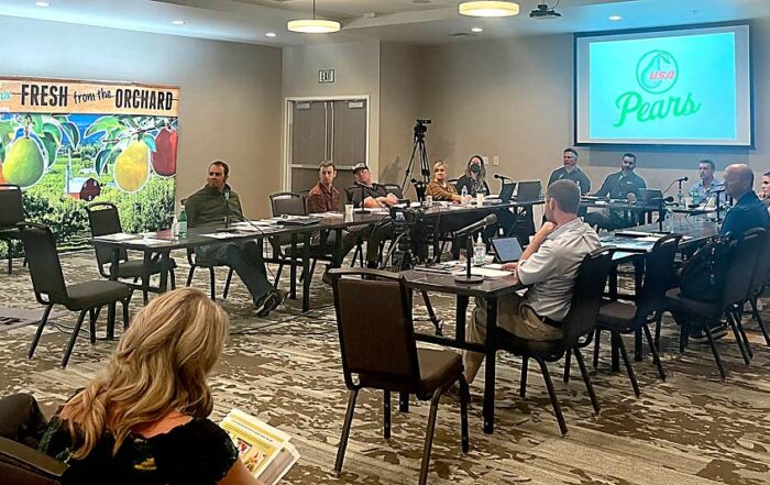 The Fresh Pear Committee, which met June 1 in Wenatchee, Washington, voted to retain the per-box assessment on fresh pears. (Kate Prengaman/Good Fruit Grower)