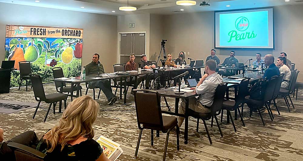 The Fresh Pear Committee, which met June 1 in Wenatchee, Washington, voted to retain the per-box assessment on fresh pears. (Kate Prengaman/Good Fruit Grower)