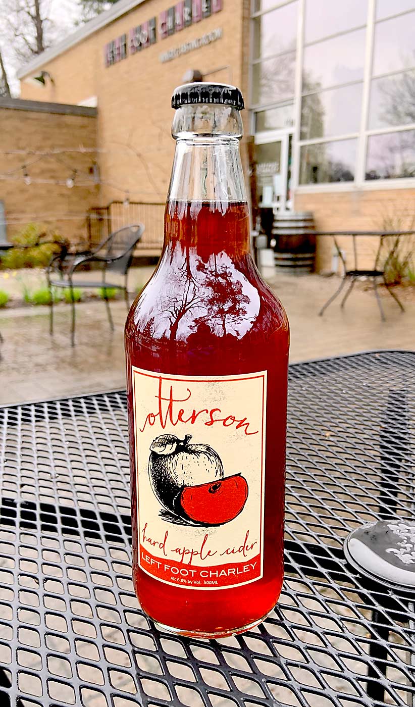 Otterson Apple Cider, a single-variety cider made from Otterson apples, has been a hit with “hardcore cider drinkers” at Left Foot Charley, a winery and cidery in Traverse City, Michigan. (Courtesy Bryan Ulbrich/Left Foot Charley)
