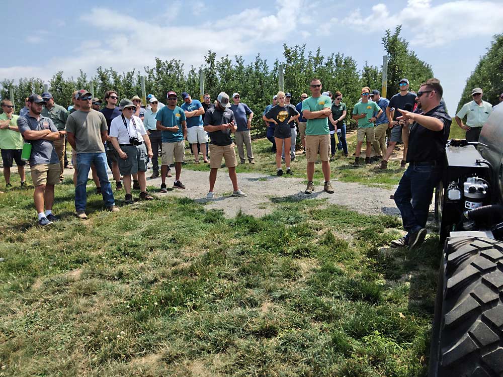 Speakers discussed labor and other topics during the Michigan Pomesters annual Ridgefest in Conklin, Michigan, on Aug. 3. (Matt Milkovich/Good Fruit Grower)