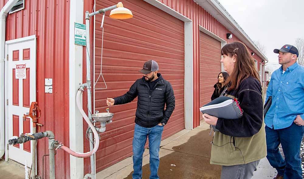 The eyewash station must be near the pesticide fill area. (Ross Courtney/Good Fruit Grower)
