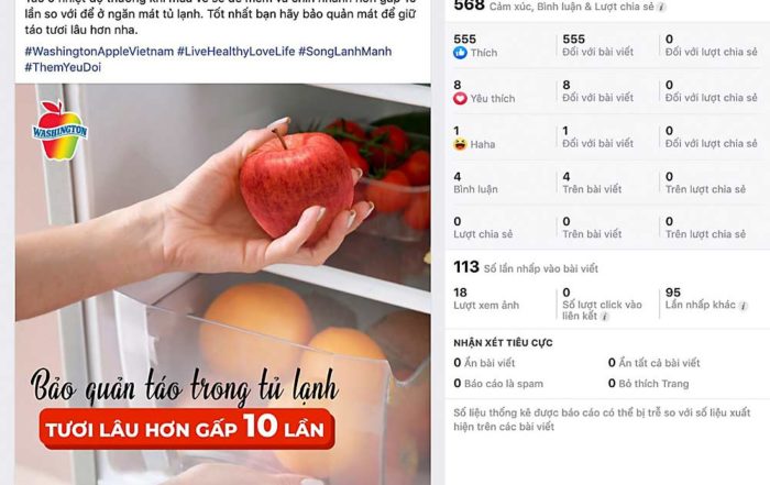 By tracking the engagement that social media posts generate, such as with this example from the Washington Apples Vietnam Facebook page, the Washington Apple Commission can assess the reach of its digital marketing campaigns. (Courtesy Washington Apple Commission)