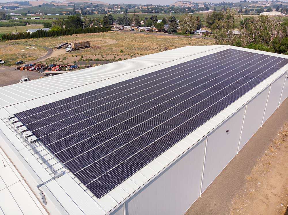 The Apple King facility’s south-facing roof is ideal for solar power generation. (TJ Mullinax/Good Fruit Grower)