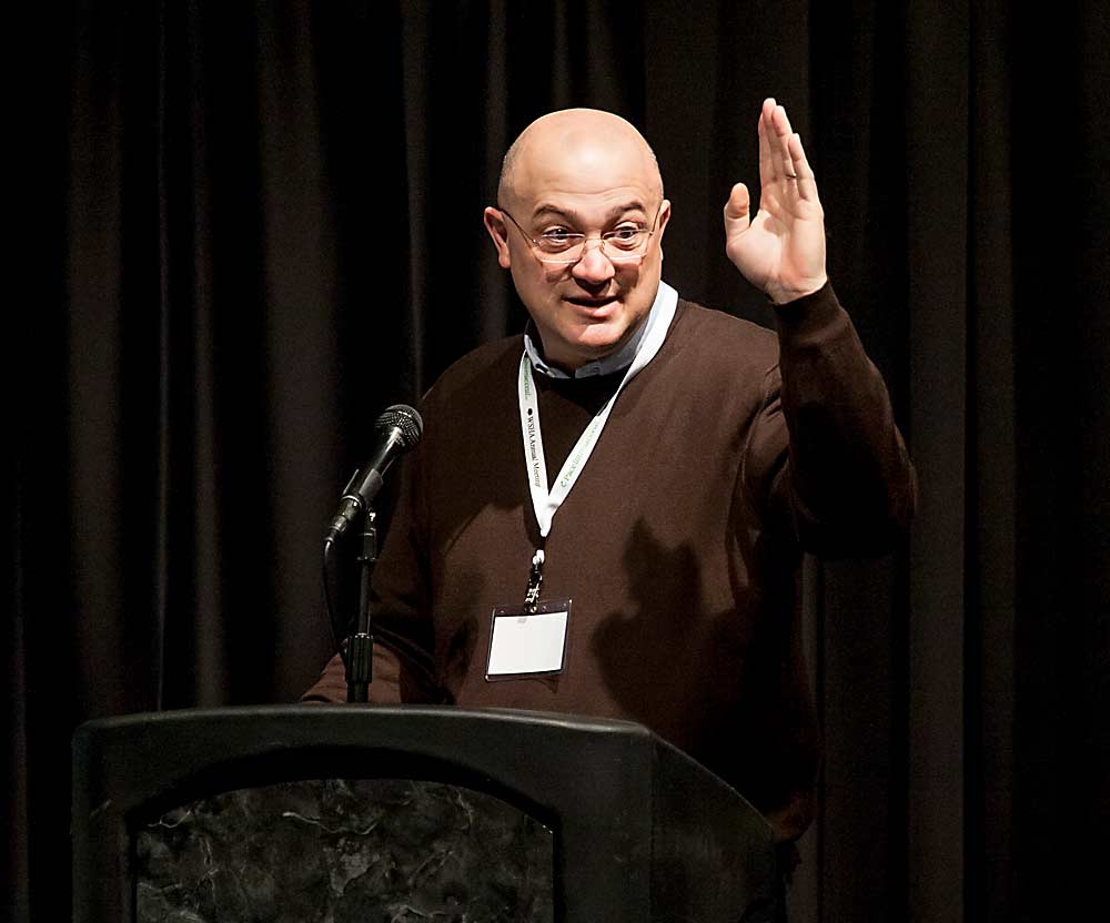 “The orchard that Dale is envisioning is kind of the summary of the good practices of orchard management. It’s a kind of engineering orchard,” Musacchi said. “It’s really an integration of the nursery with the orchard that’s novel for Washington.” (TJ Mullinax/Good Fruit Grower)