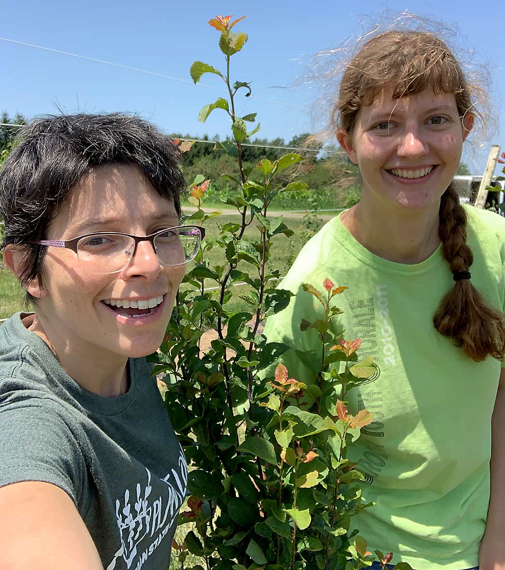 Courtney Hollender, left, and graduate student Andrea Kohler at Michigan State University’s Clarksville Research Center. (Courtesy Courtney Hollender/Michigan State University)