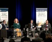 Ines Hanrahan of the Washington Tree Fruit Research Commission, third from left, participates in a panel discussion about the agricultural workforce, moderated by U.S. Secretary of Agriculture Tom Vilsack, left, at the U.S. Department of Agriculture’s annual Agricultural Outlook Forum in late February in Arlington, Virginia. (Courtesy U.S. Department of Agriculture)
