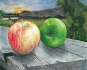 Grand prize winner of the 2023 Washington Apple Education Foundation Year of the Apple Art Contest, "Apples at Sunset" by Mykla Smith of Cashmere. (Courtesy Washington Apple Education Foundation)