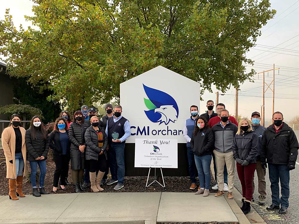 CMI Orchards receives the Washington Apple Education Foundation 2020 Volunteer Organization of the Year Award, Nov. 4 in Wenatchee, Washington. (Courtesy CMI Orchards)