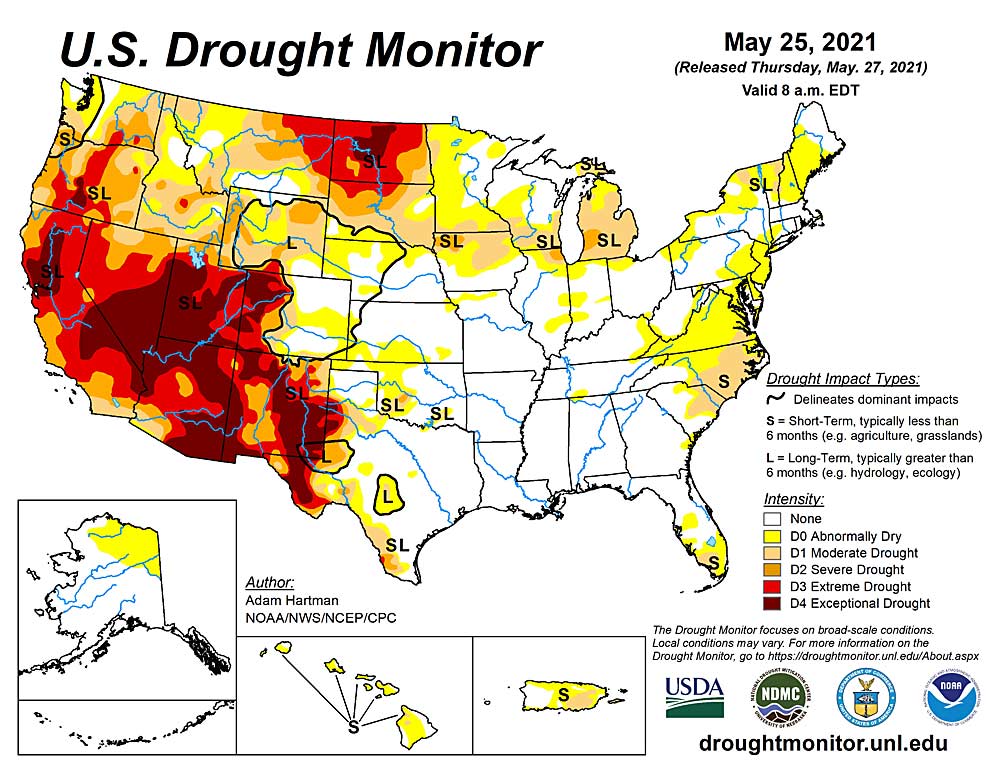 A U.S. Drought Monitor map showing conditions on May 25. (Courtesy U.S. Drought Monitor)