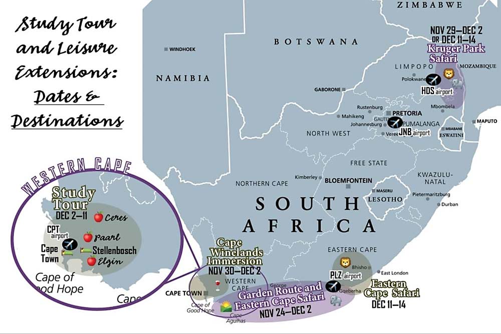 The International Fruit Tree Association tour of South Africa Dec. 2–11 also offers opportunities for wine tourism and safaris. (Courtesy International Fruit Tree Association)