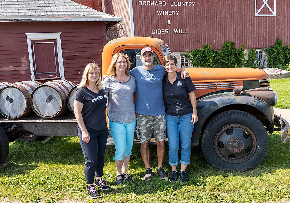 From left to right, Lautenbach siblings Erin, Melissa, Chris and Carrie want to maintain and improve on the multifaceted fruit and agritourism business their late father, Bob, left them. (Matt Milkovich/Good Fruit Grower)