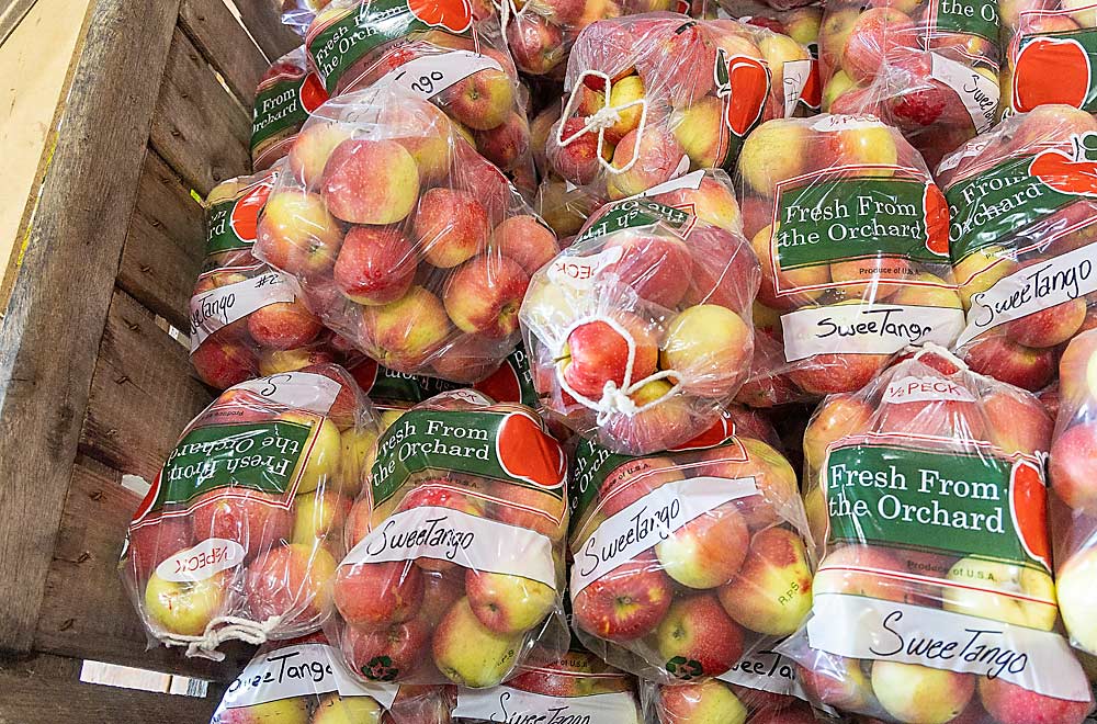 SweeTango apples, like these seen here at the Ferguson farm market in Eau Claire, Wisconsin, are one of the top selling varieties at the family’s Wisconsin and Minnesota markets. But due to a complicated set of circumstances, the Fergusons will not be expanding their Minneiska plantings. (Matt Milkovich/Good Fruit Grower)