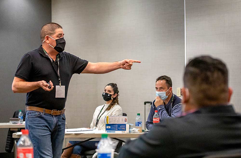 Eddie Garcia, Sagemoor Group Management Services, speaks at one of the pilot Agricultural Leadership Program sessions held in Yakima, Washington, in November. The full program will launch this year and provides training to farm supervisors in Spanish and English. (TJ Mullinax/Good Fruit Grower)